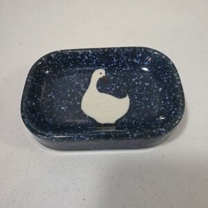 Otagiri Country Goose Cobalt Blue Soap Dish Japan White‎ Spackled Vintage